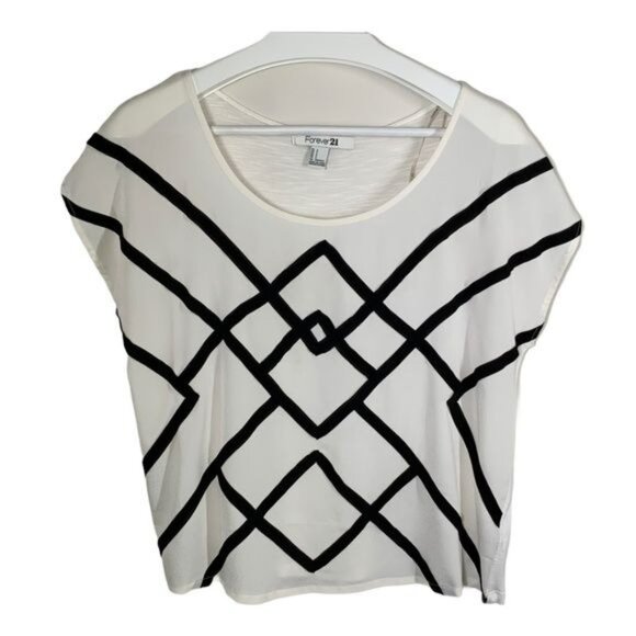 Forever 21 Geometric Blouse White Black S - Picture 1 of 7